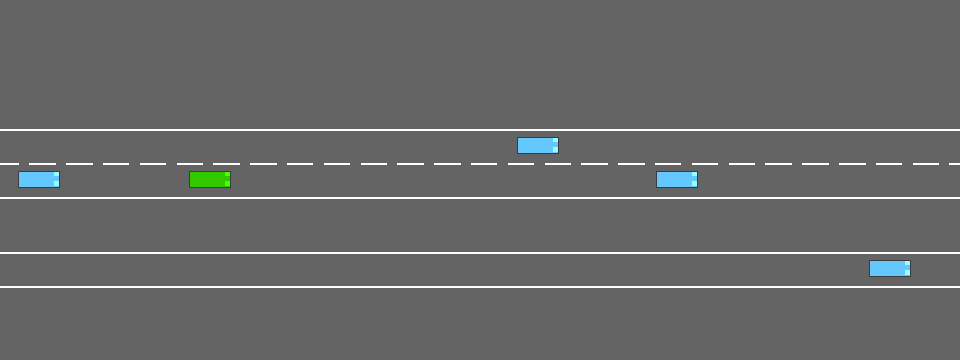 A2C agent navigating traffic in the highway-env merge scenario.